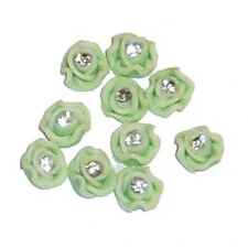 CERAMIC ART FLOWERS WITH CRYSTAL - GREEN