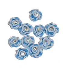 CERAMIC ART FLOWERS WITH CRYSTAL - BLUE