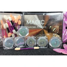 MAGIC MIRROR SILVER CHROME POWDERS 6 PCS KIT WITH SPONGE STICKS MGP24