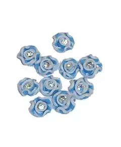 CERAMIC ART FLOWERS WITH CRYSTAL - BLUE