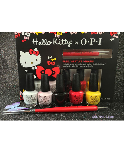 HELLO KITTY BY OPI NAIL LACQUER MINI COLLECTION 5 PCS WITH FREE BRUSH AND DOTTER DDH04 LIMITED EDITION