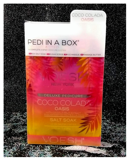 VOESH DELUXE PEDICURE IN A BOX 4 IN 1 COCO COLADA OASIS: SEA SALT SOAK, SUGAR SCRUB, MUD MASQUE, MASSAGE BUTTER