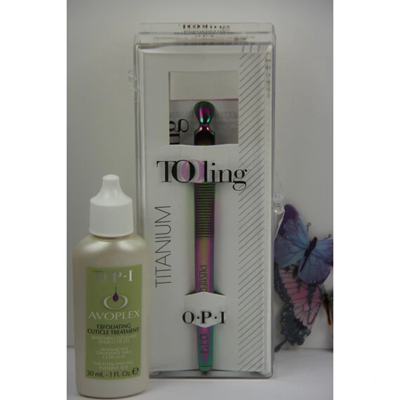 OPI AVOPLEX EXFOLIATING CUTICLE TREATMENT 30 ML-1 FL.OZ AND TITANIUM PUSHER IM220