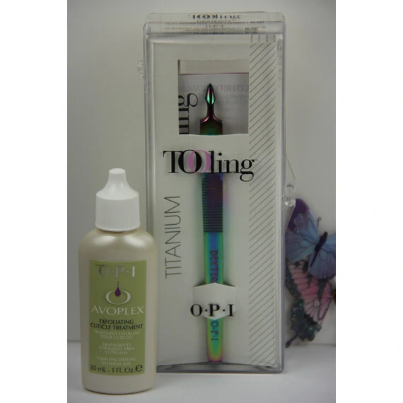 OPI AVOPLEX EXFOLIATING CUTICLE TREATMENT 30 ML-1 FL.OZ AND TITANIUM PUSHER IM221