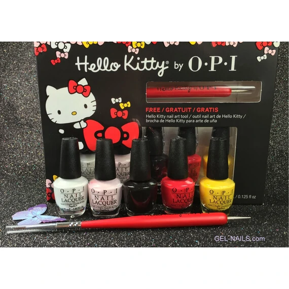 HELLO KITTY BY OPI NAIL LACQUER MINI COLLECTION 5 PCS WITH FREE BRUSH AND DOTTER DDH04 LIMITED EDITION
