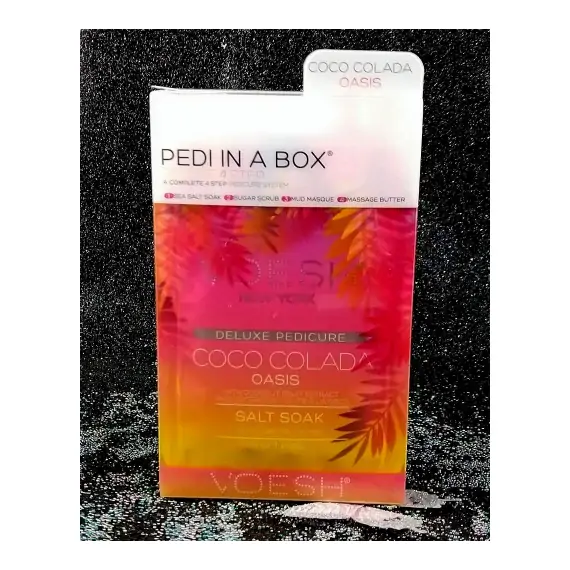 VOESH DELUXE PEDICURE IN A BOX 4 IN 1 COCO COLADA OASIS: SEA SALT SOAK, SUGAR SCRUB, MUD MASQUE, MASSAGE BUTTER