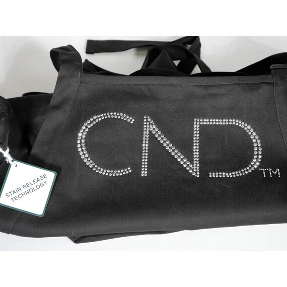 CND SHELLAC NAIL SALON BLACK APRON WITH CRYSTALS