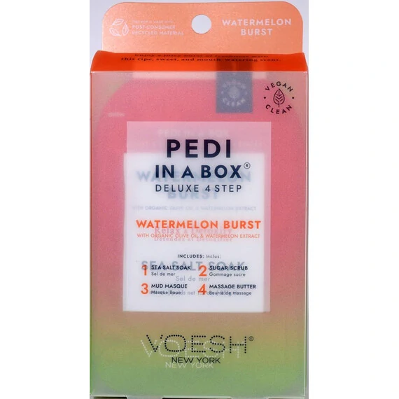 VOESH DELUXE PEDICURE IN A BOX 4 IN 1 - SOAK, SCRUB, MASQUE, MASSAGE - WATERMELON BURST